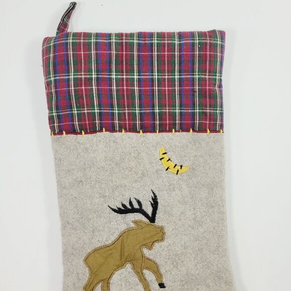 Wool Applique Moose Christmas Stocking Rustic Reindeer Elk Deer 18” - Picture 2 of 7